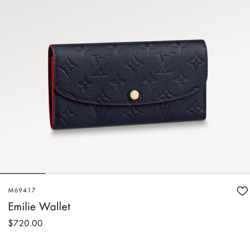 Louis Vuitton Emilie Wallet (Navy Blue with red accent)